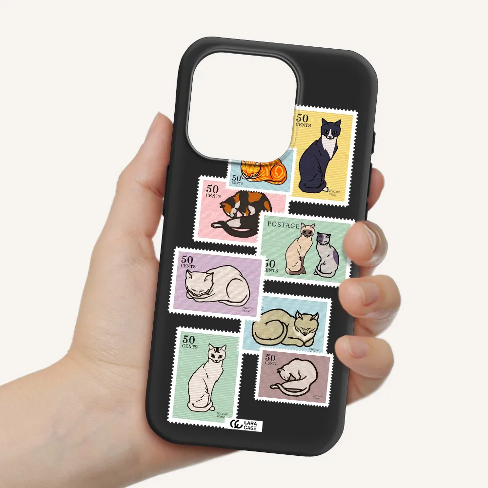 A Collage Of Cats On Stamps Apple Iphone 15 Pro Silicone Black Case