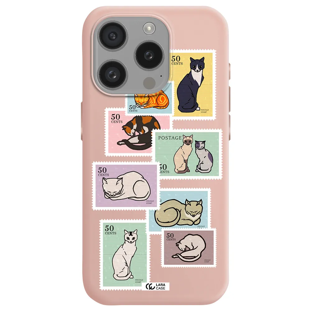A Collage Of Cats On Stamps Apple Iphone 15 Pro Silicone Pastel Pink Case