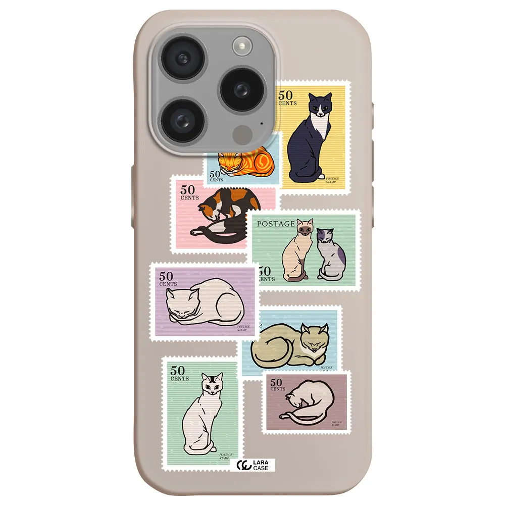 A Collage Of Cats On Stamps Apple Iphone 15 Pro Silicone Stone Case