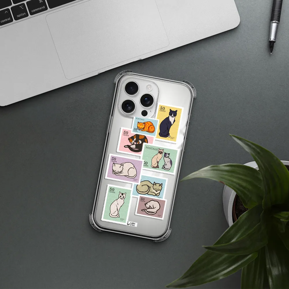 A Collage Of Cats On Stamps Apple Iphone 16 Pro Max Clear Pc Case