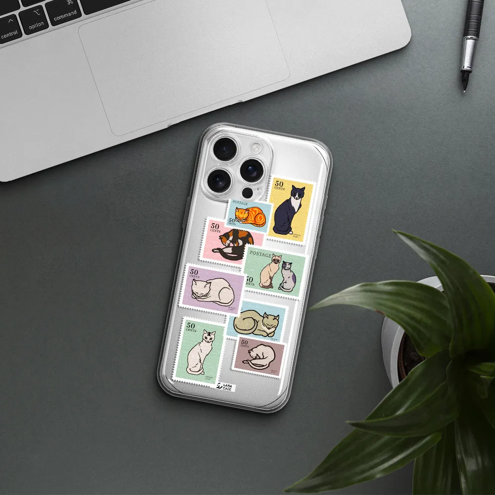A Collage Of Cats On Stamps Apple Iphone 16 Pro Max Clear Tpu Case