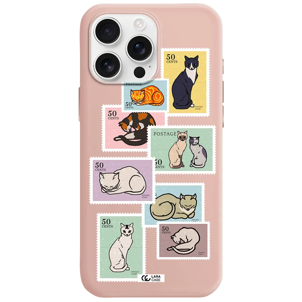 A Collage Of Cats On Stamps Apple Iphone 16 Pro Max Silicone Pastel Pink Case