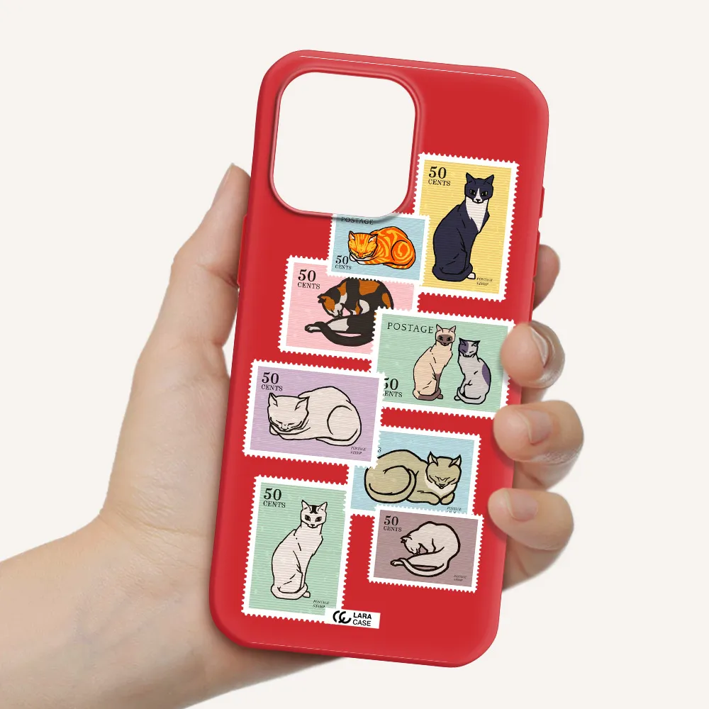 A Collage Of Cats On Stamps Apple Iphone 16 Pro Max Silicone Stone Case