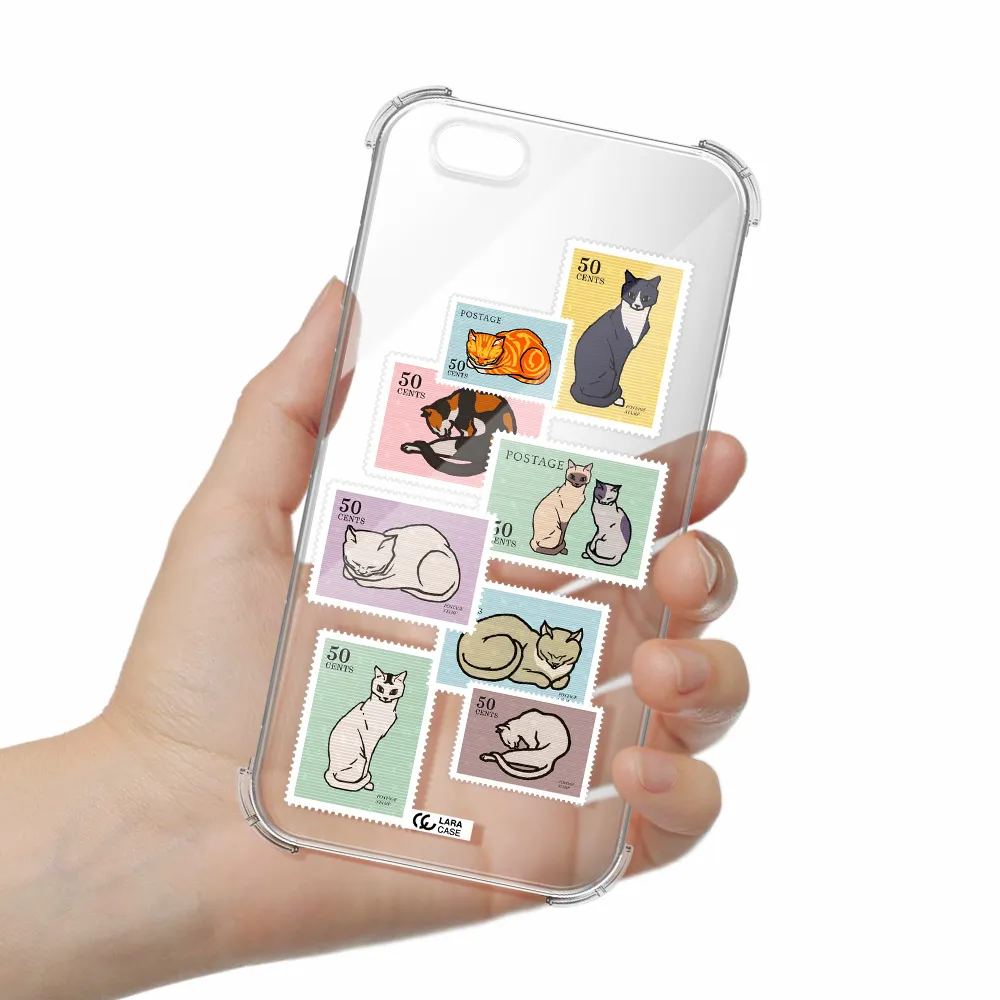 a collage of cats on stamps Apple iPhone 6 Clear PC Case
