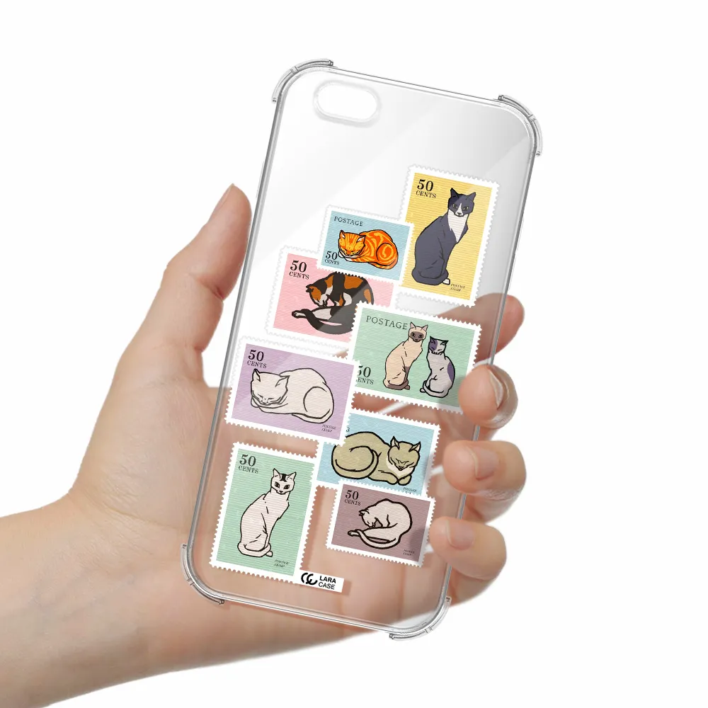 a collage of cats on stamps Apple iPhone 6 plus Clear PC Case