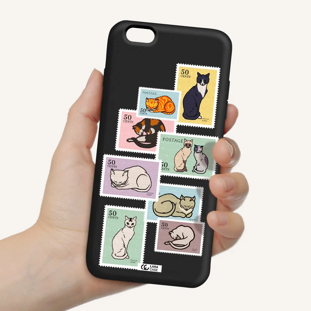 a collage of cats on stamps Apple iPhone 6 plus Silicone black Case