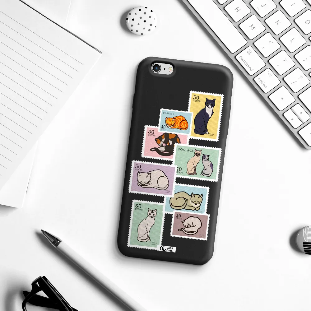 a collage of cats on stamps Apple iPhone 6 plus Silicone black Case