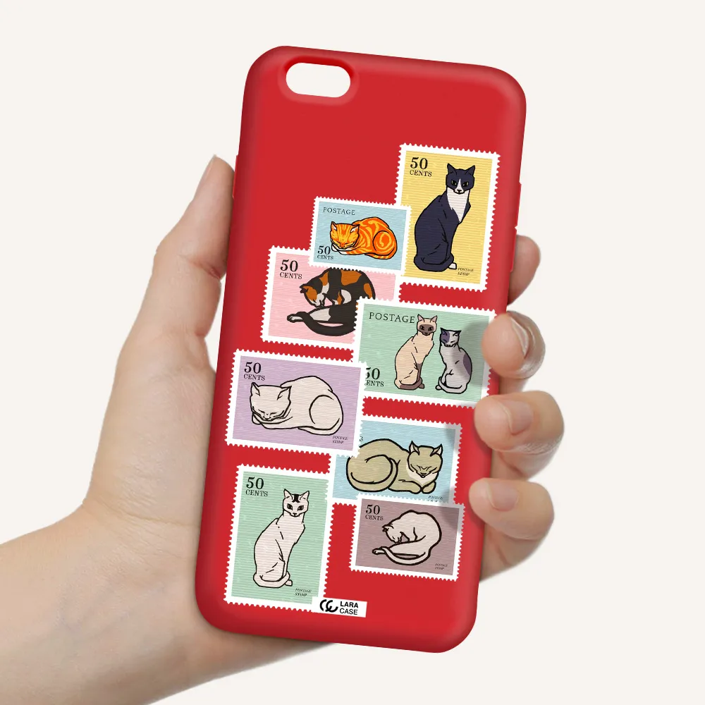 a collage of cats on stamps Apple iPhone 6 plus Silicone Imperial Red Case