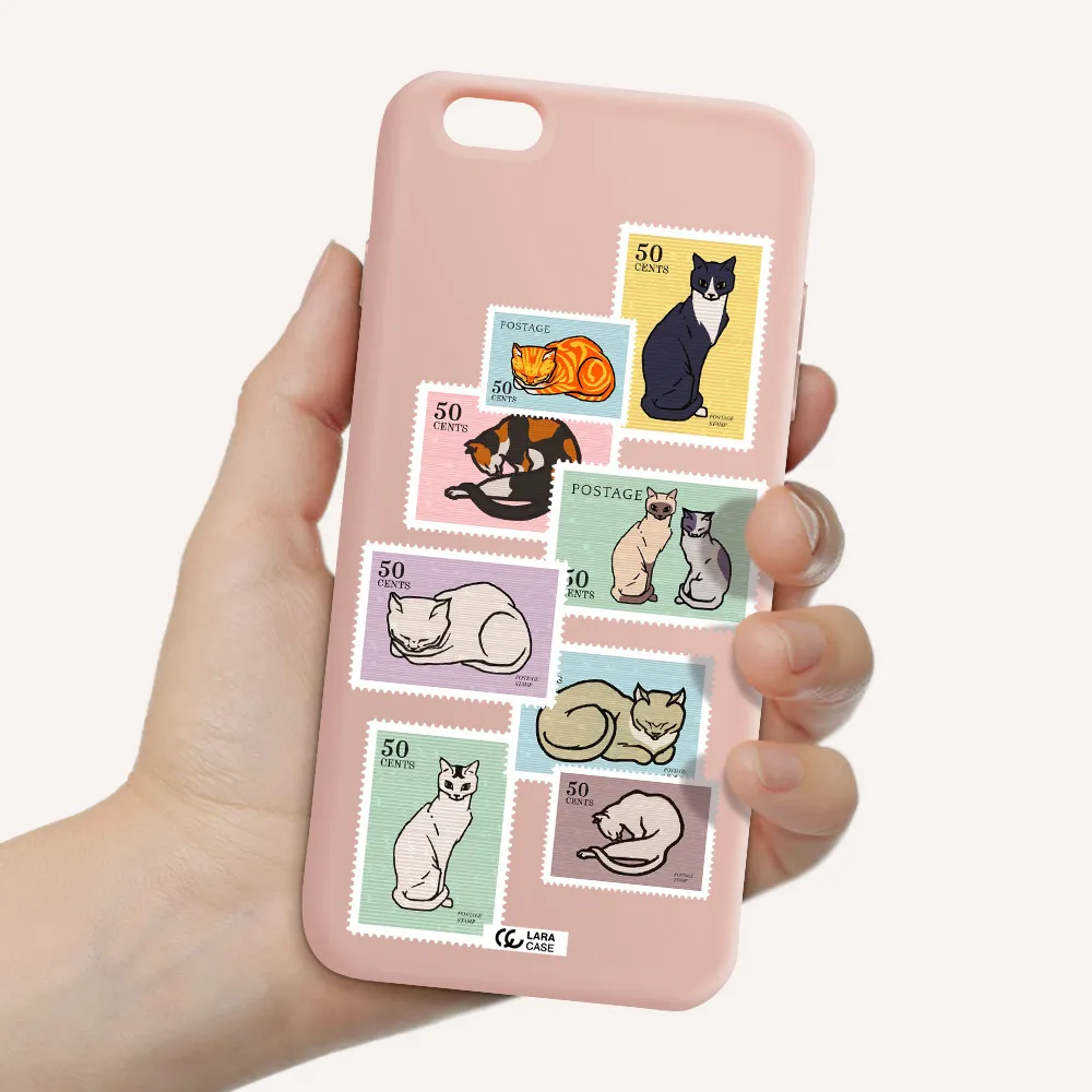 a collage of cats on stamps Apple iPhone 6 plus Silicone pastel pink Case