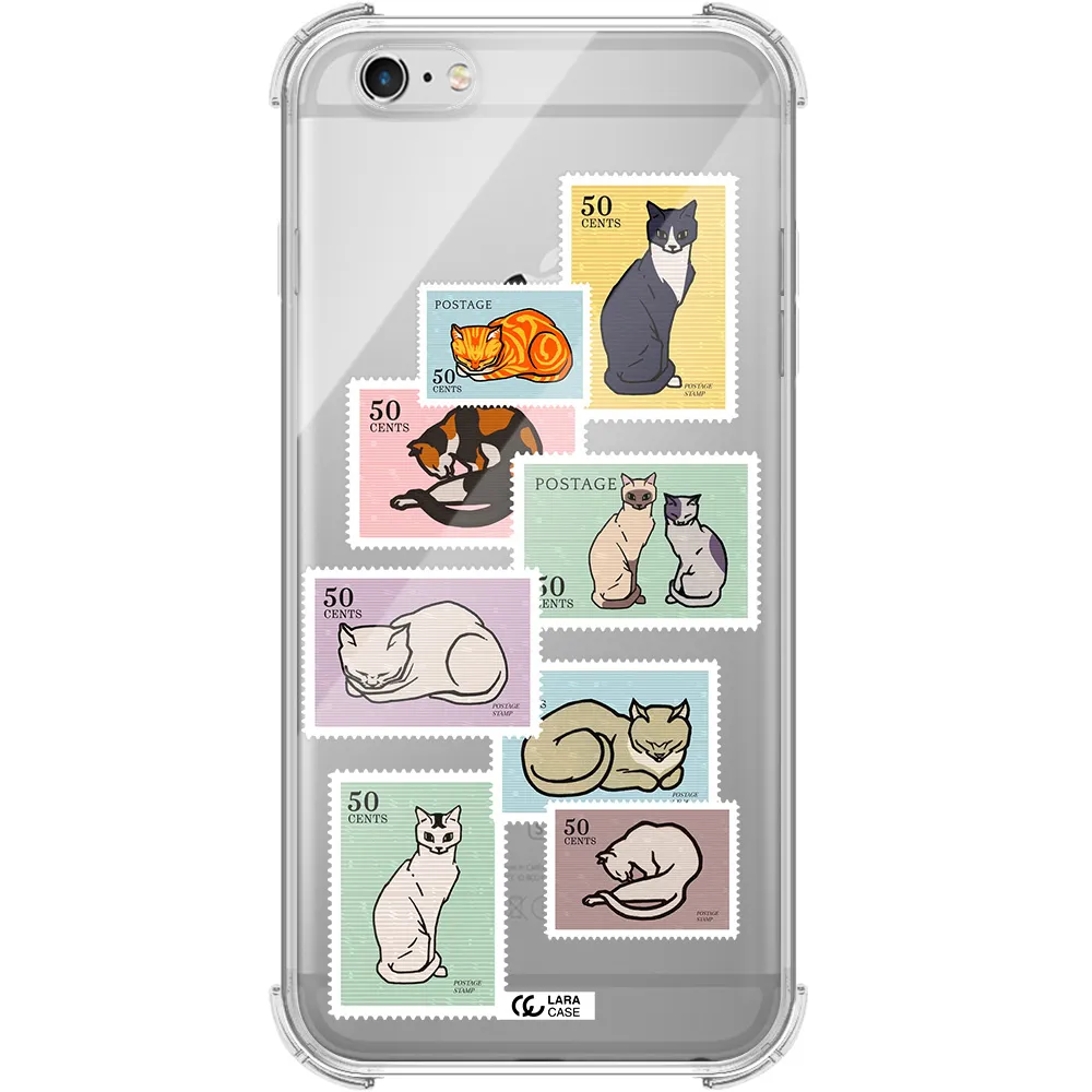 a collage of cats on stamps Apple iPhone 6 s plus Clear PC Case