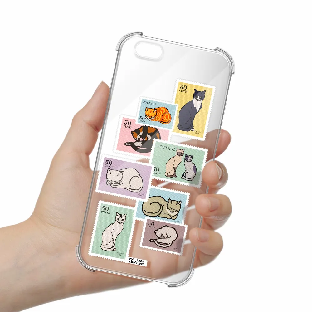 a collage of cats on stamps Apple iPhone 6 s plus Clear PC Case