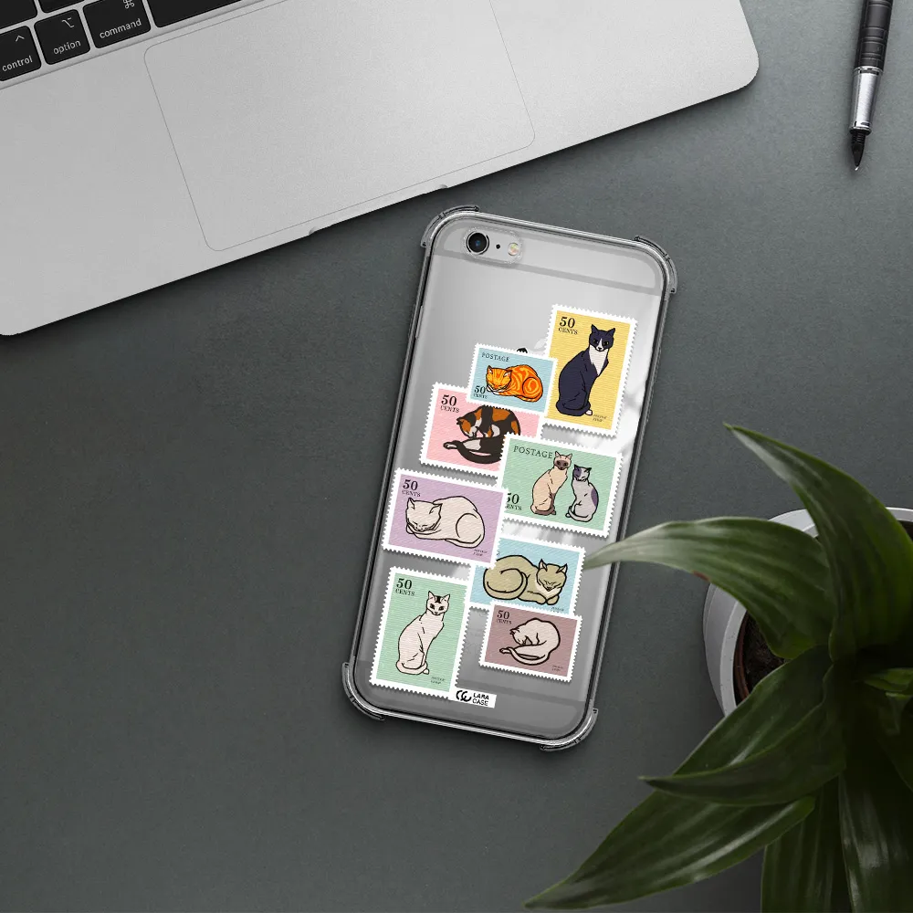 a collage of cats on stamps Apple iPhone 6 s plus Clear PC Case