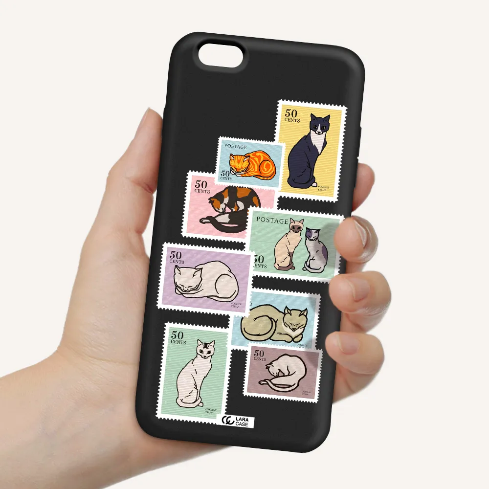a collage of cats on stamps Apple iPhone 6 s plus Silicone black Case