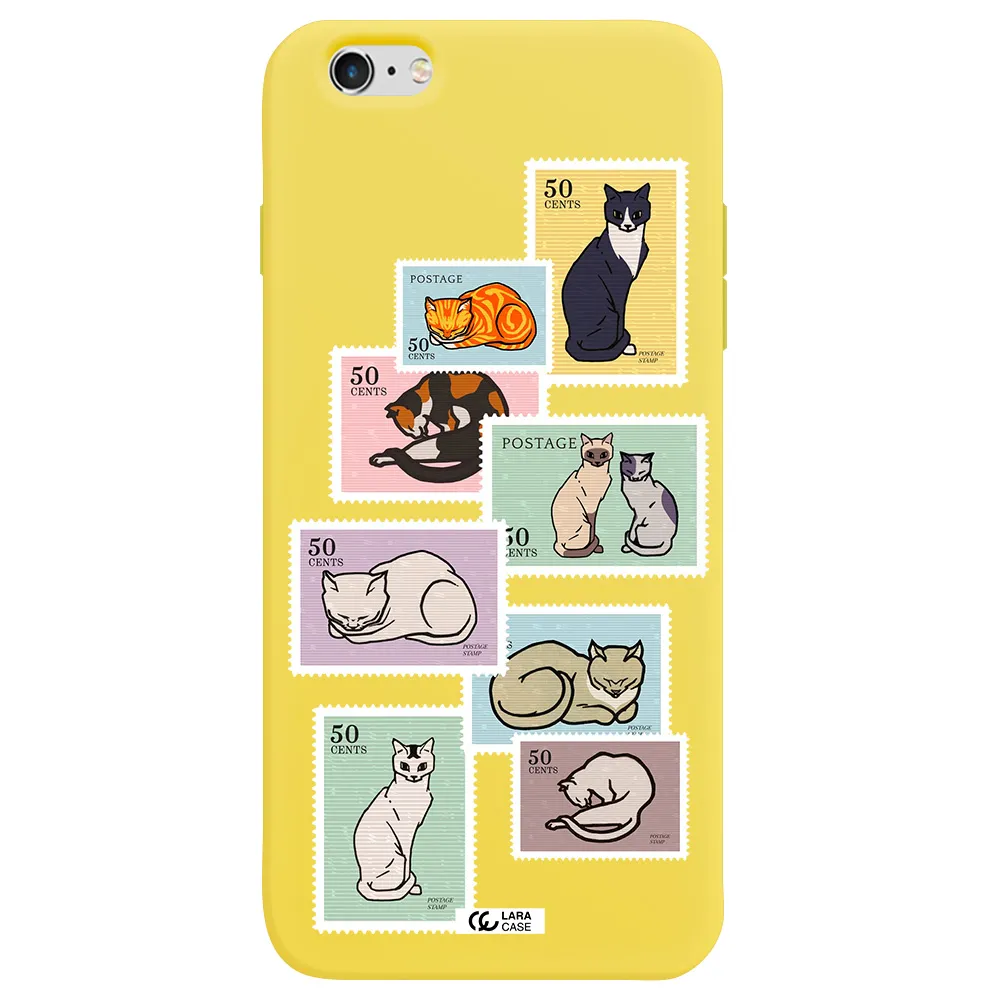 a collage of cats on stamps Apple iPhone 6 s plus Silicone canary yellow Case