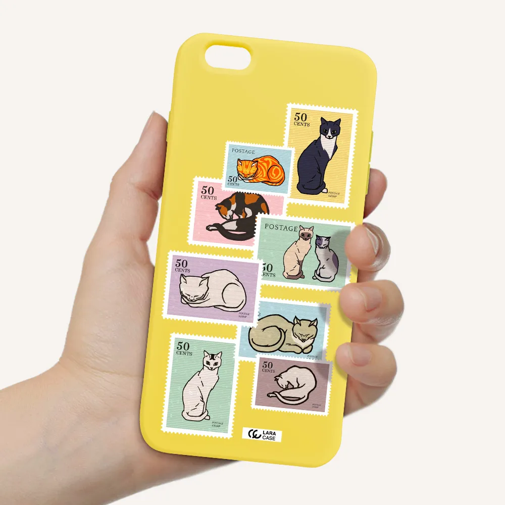 a collage of cats on stamps Apple iPhone 6 s plus Silicone canary yellow Case