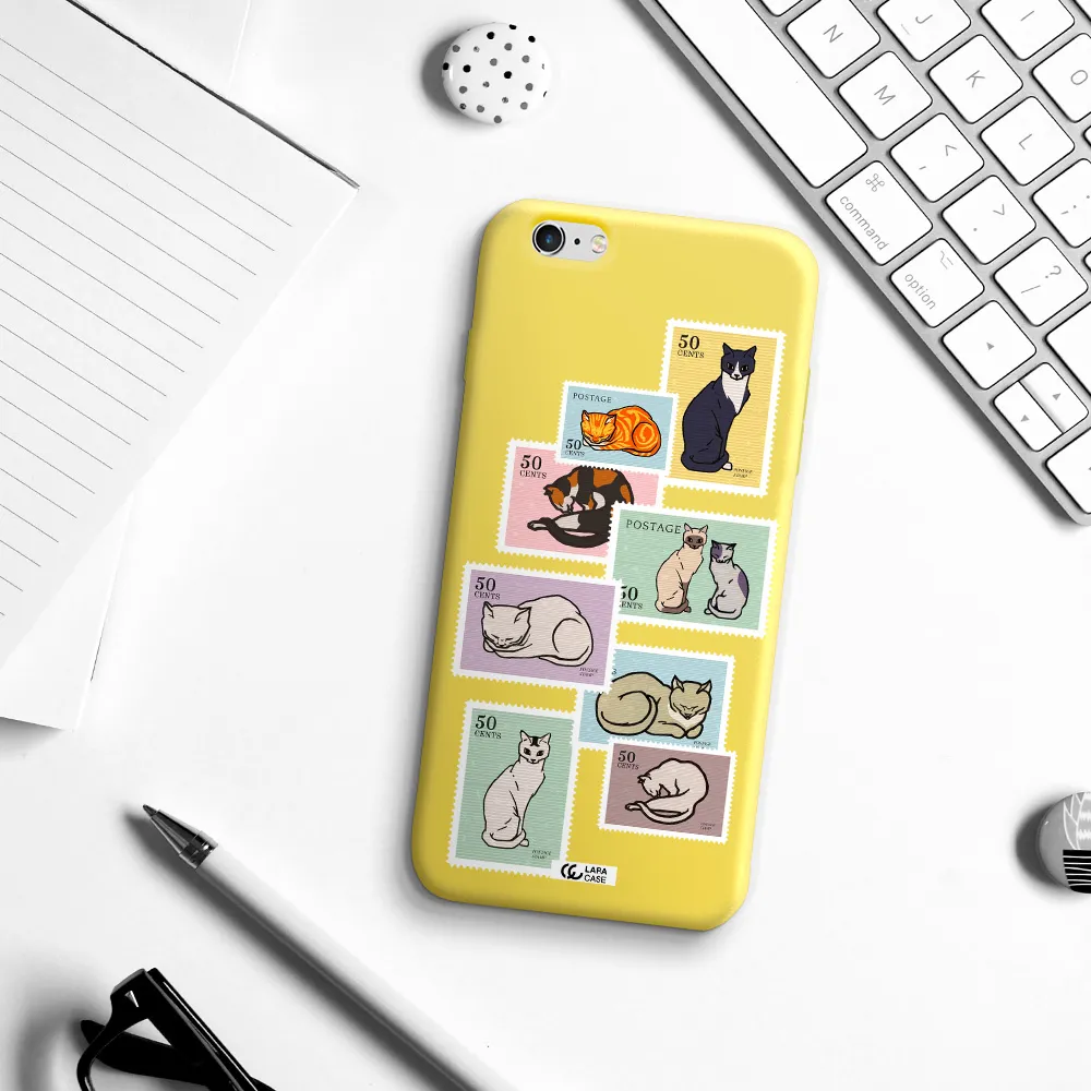 a collage of cats on stamps Apple iPhone 6 s plus Silicone canary yellow Case