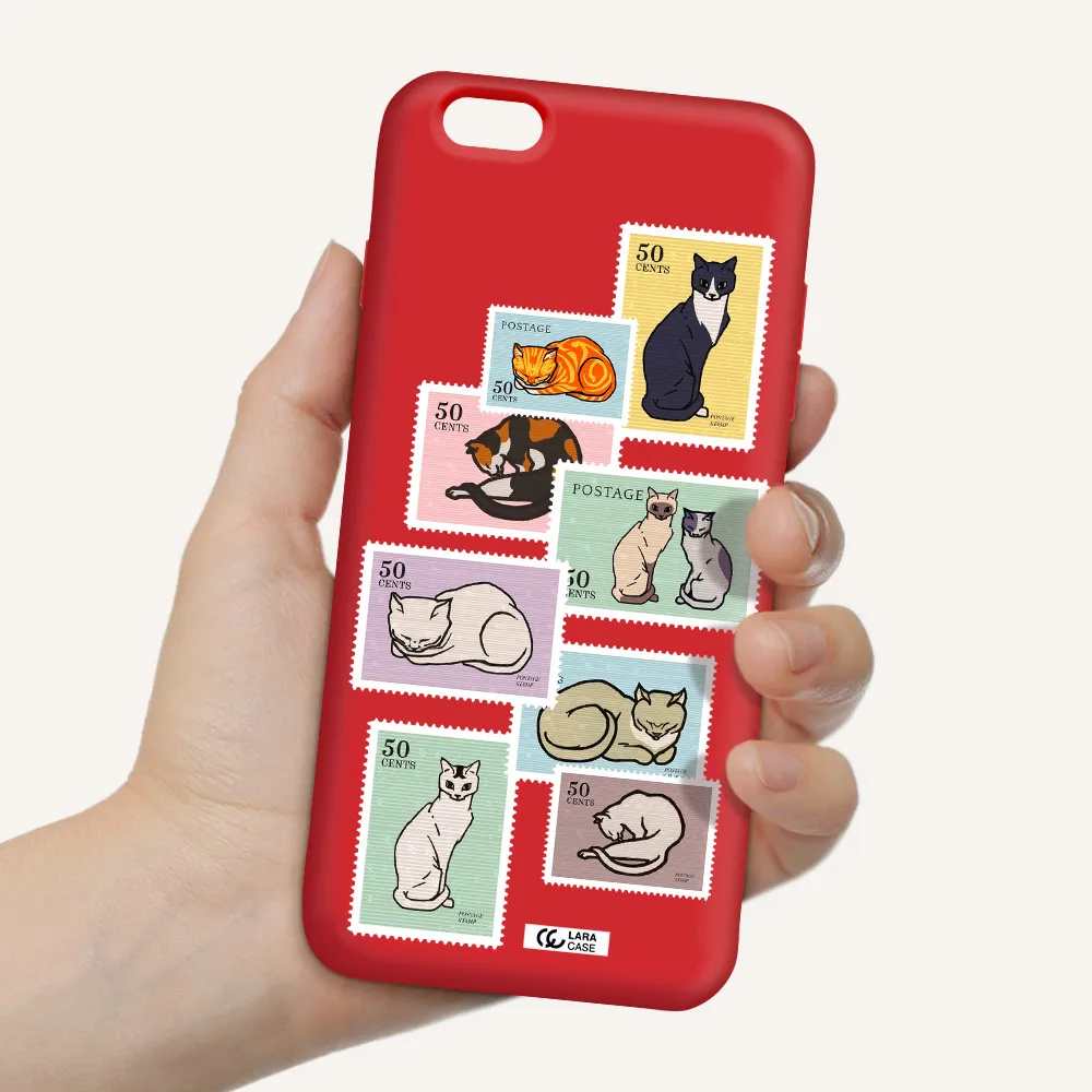 a collage of cats on stamps Apple iPhone 6 s plus Silicone Imperial Red Case