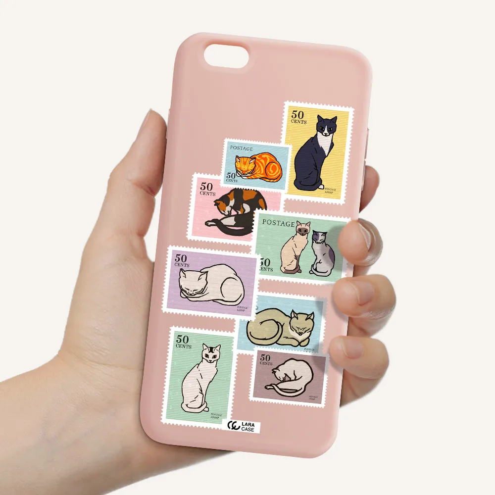 a collage of cats on stamps Apple iPhone 6 s plus Silicone pastel pink Case