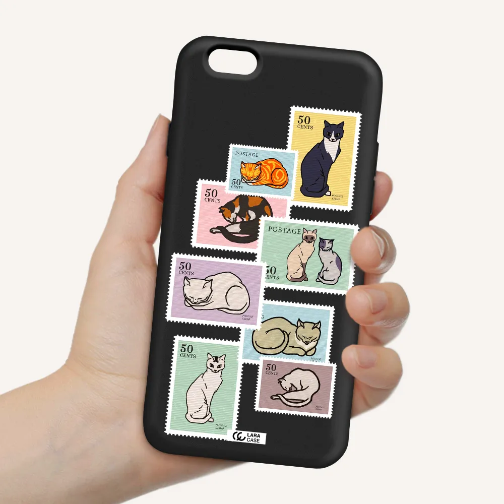 a collage of cats on stamps Apple iPhone 6 Silicone black Case