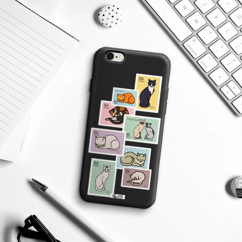 a collage of cats on stamps Apple iPhone 6 Silicone black Case