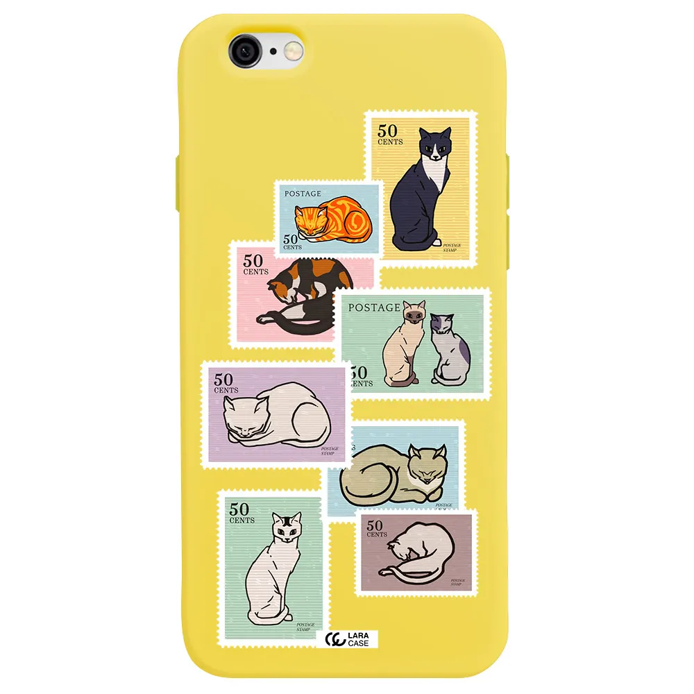 a collage of cats on stamps Apple iPhone 6 Silicone canary yellow Case