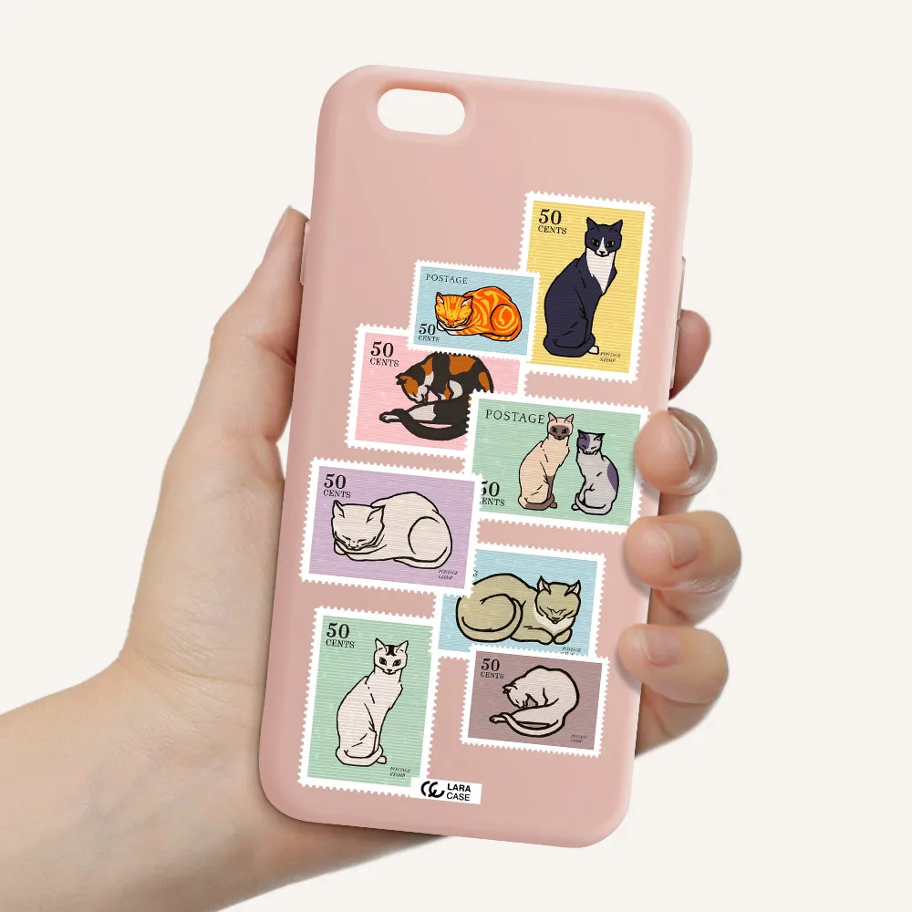 a collage of cats on stamps Apple iPhone 6 Silicone pastel pink Case