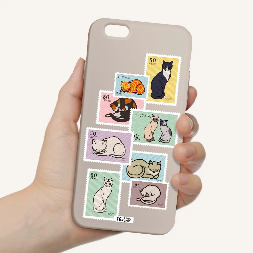 a collage of cats on stamps Apple iPhone 6 Silicone Stone Case