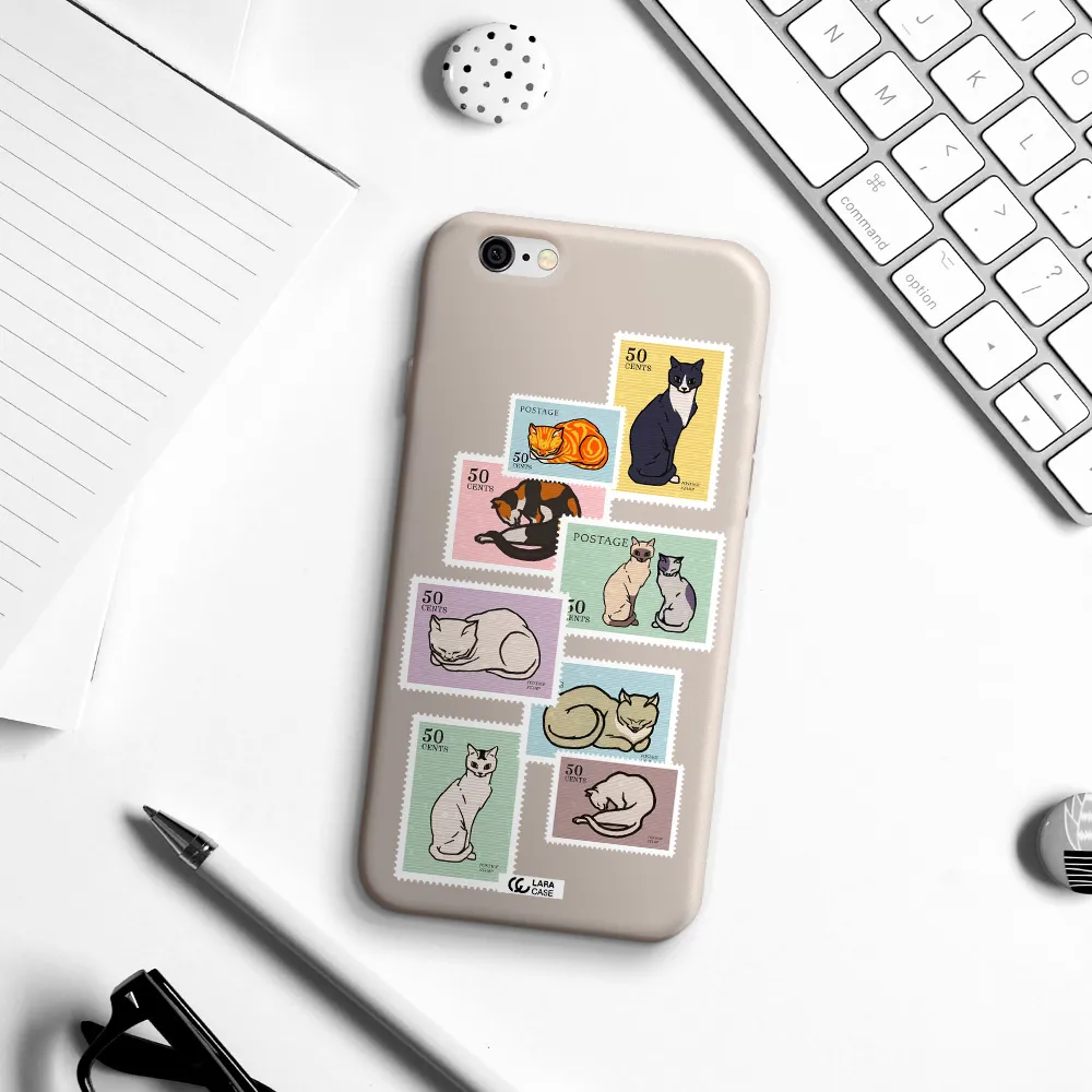 a collage of cats on stamps Apple iPhone 6 Silicone Stone Case