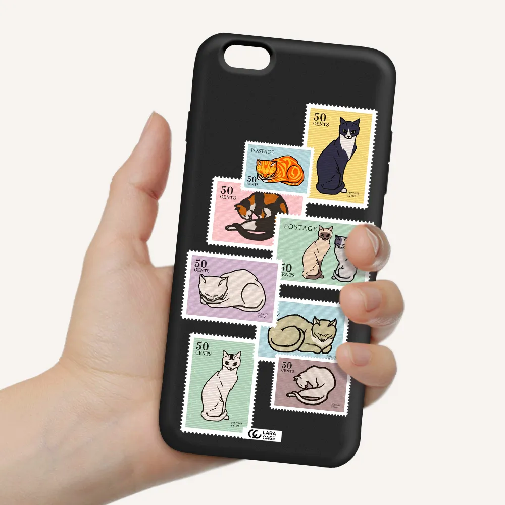 a collage of cats on stamps Apple iPhone 6S Silicone black Case
