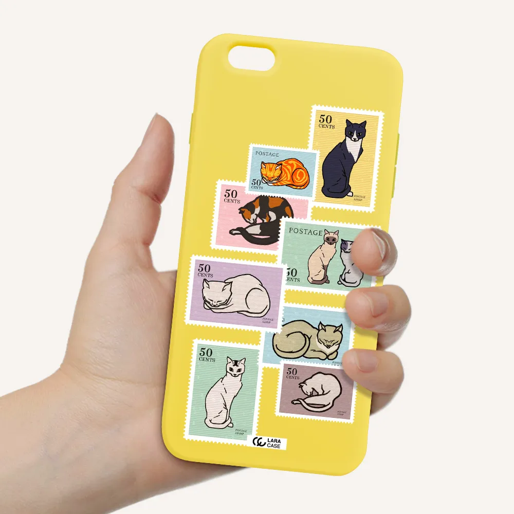 a collage of cats on stamps Apple iPhone 6S Silicone canary yellow Case