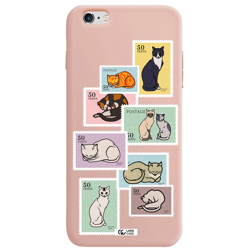 a collage of cats on stamps Apple iPhone 6S Silicone pastel pink Case