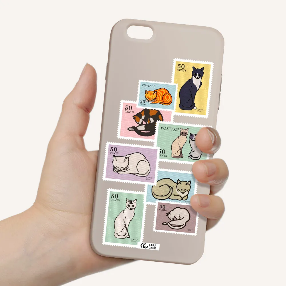 a collage of cats on stamps Apple iPhone 6S Silicone Stone Case