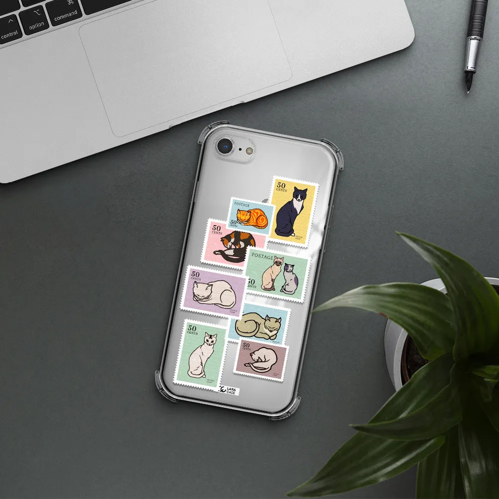 a collage of cats on stamps Apple iPhone 7 Clear PC Case
