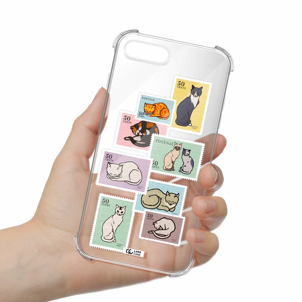 a collage of cats on stamps Apple iPhone 7 plus Clear PC Case