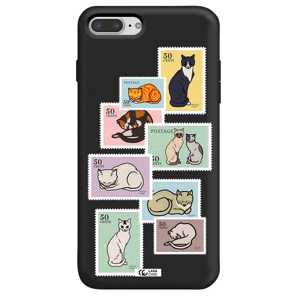 a collage of cats on stamps Apple iPhone 7 plus Silicone black Case