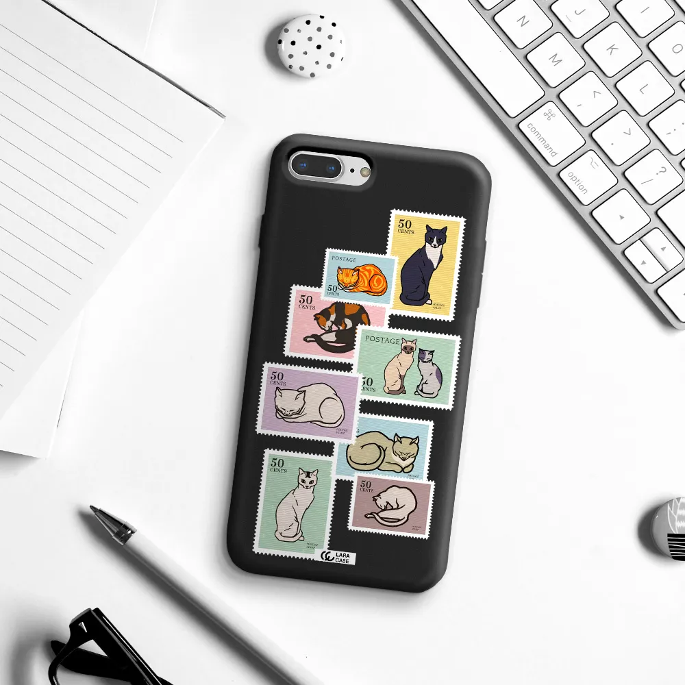 a collage of cats on stamps Apple iPhone 7 plus Silicone black Case