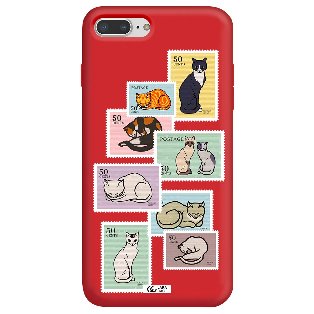 a collage of cats on stamps Apple iPhone 7 plus Silicone Imperial Red Case