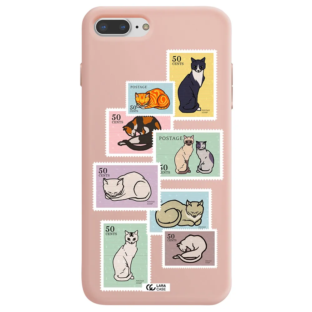 a collage of cats on stamps Apple iPhone 7 plus Silicone pastel pink Case