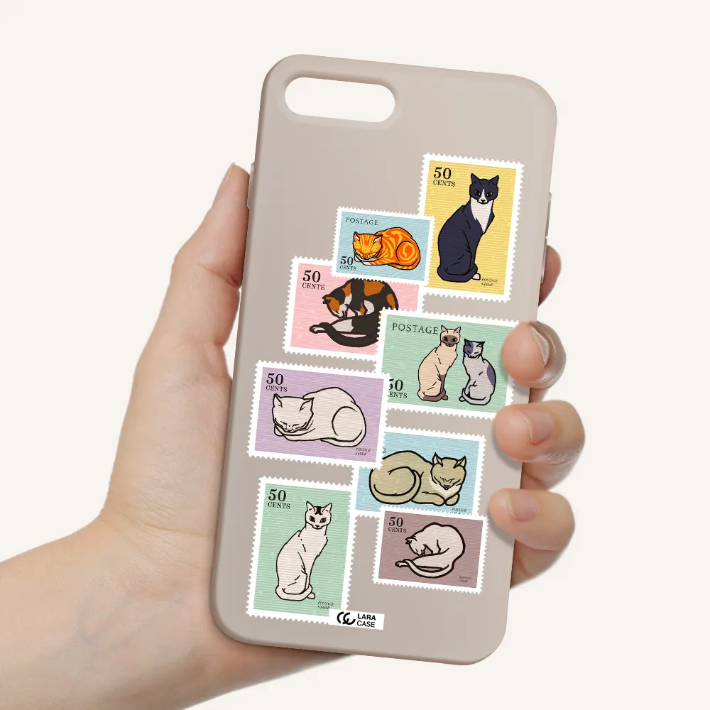 a collage of cats on stamps Apple iPhone 7 plus Silicone Stone Case