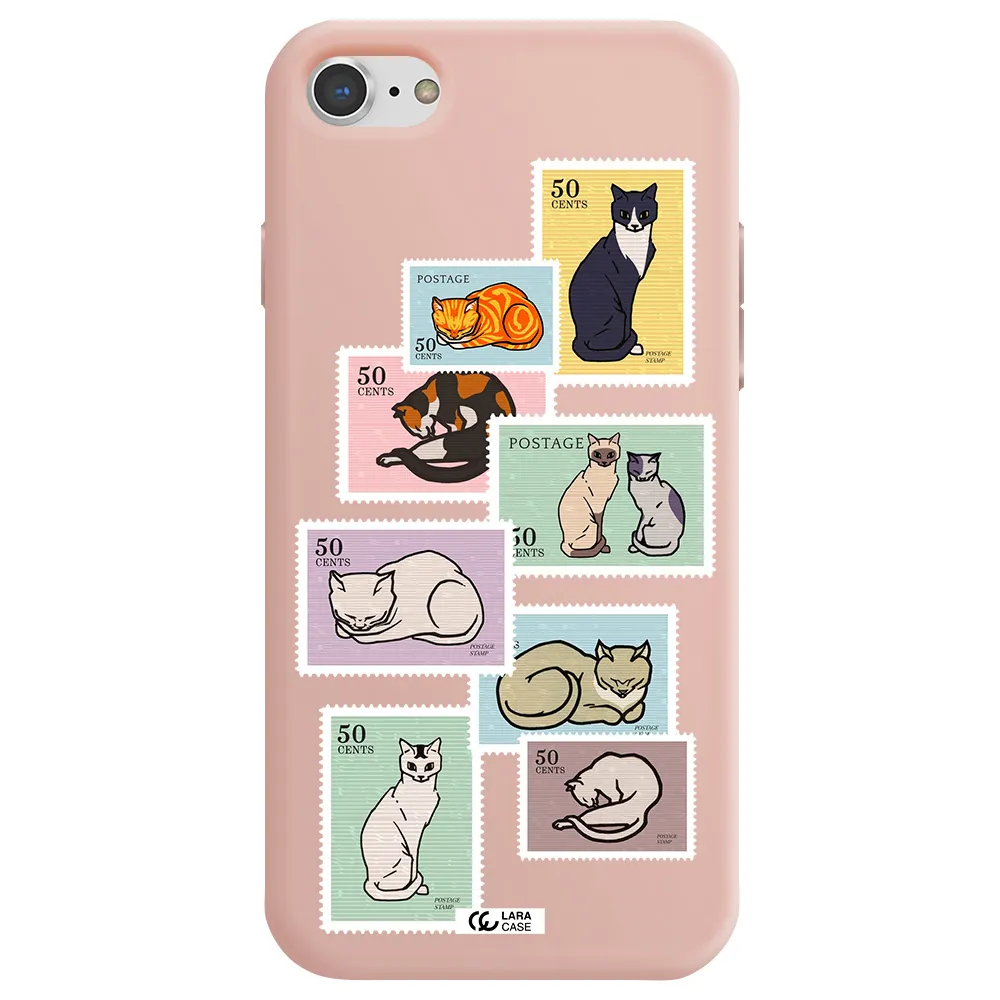a collage of cats on stamps Apple iPhone 7 Silicone pastel pink Case