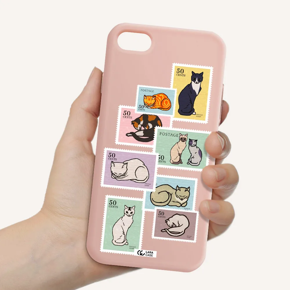 a collage of cats on stamps Apple iPhone 7 Silicone pastel pink Case
