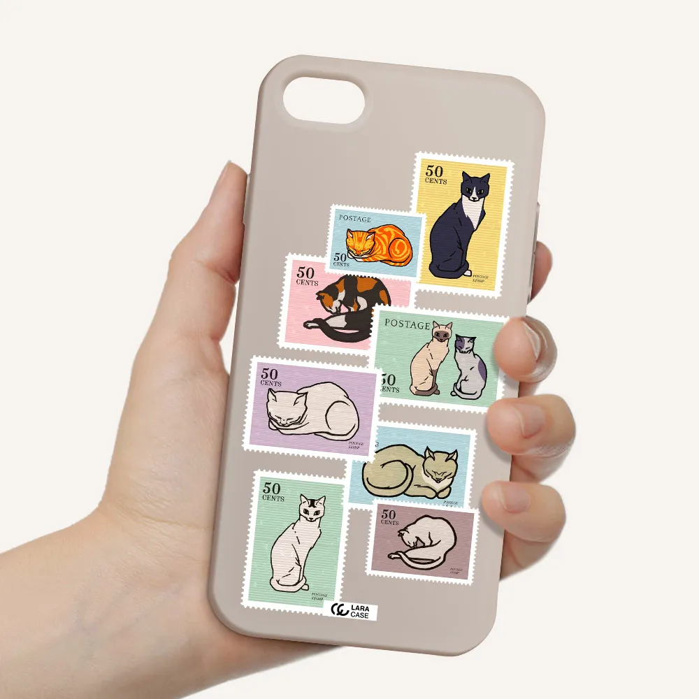 a collage of cats on stamps Apple iPhone 7 Silicone Stone Case
