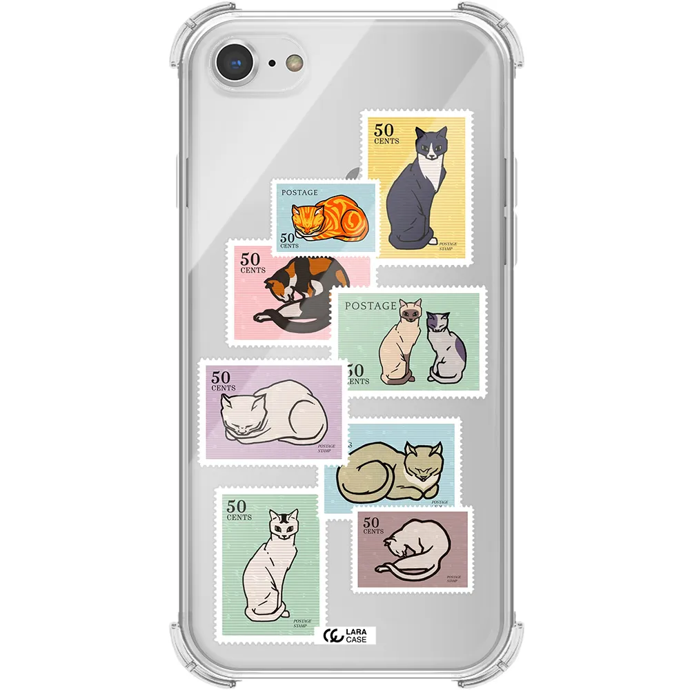 a collage of cats on stamps Apple iPhone 8 Clear PC Case