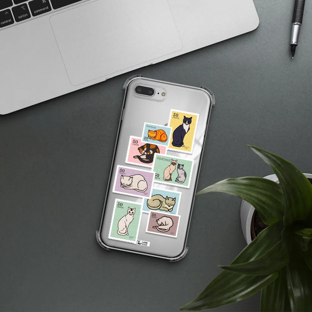 a collage of cats on stamps Apple iPhone 8 plus Clear PC Case