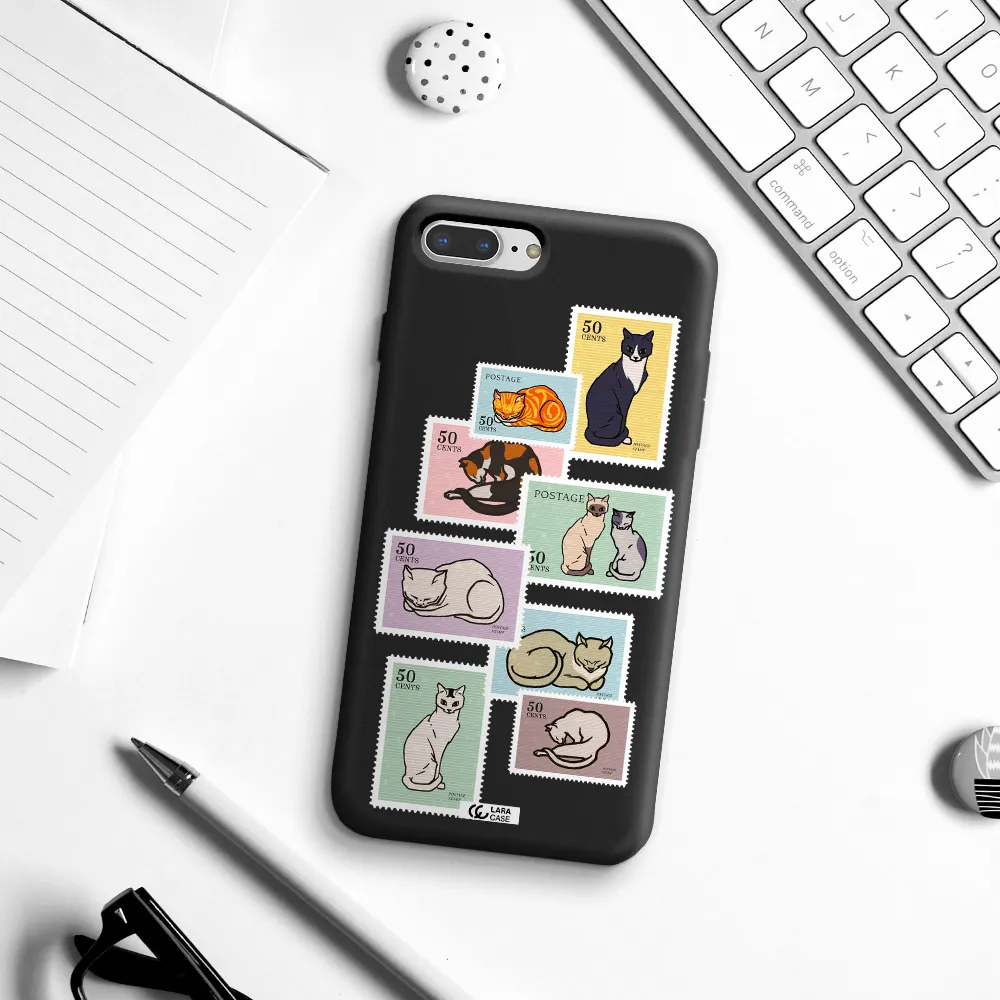 a collage of cats on stamps Apple iPhone 8 plus Silicone black Case