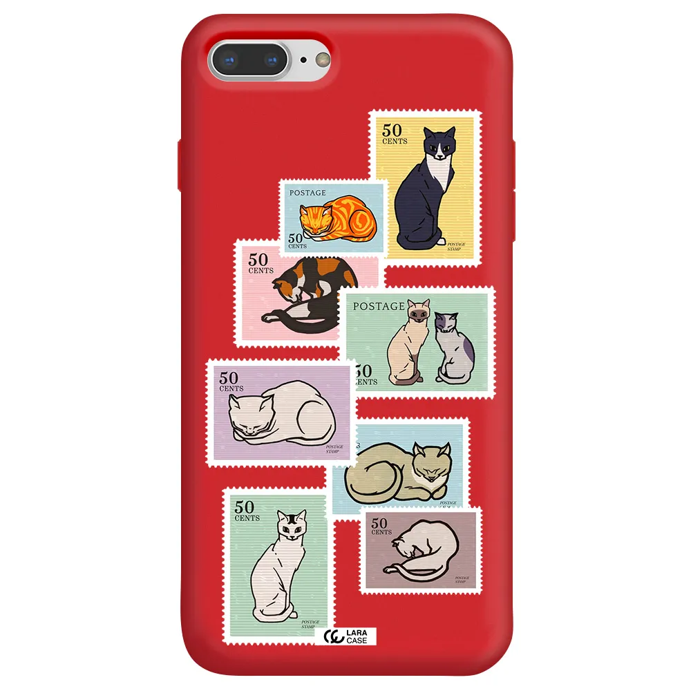 a collage of cats on stamps Apple iPhone 8 plus Silicone Imperial Red Case