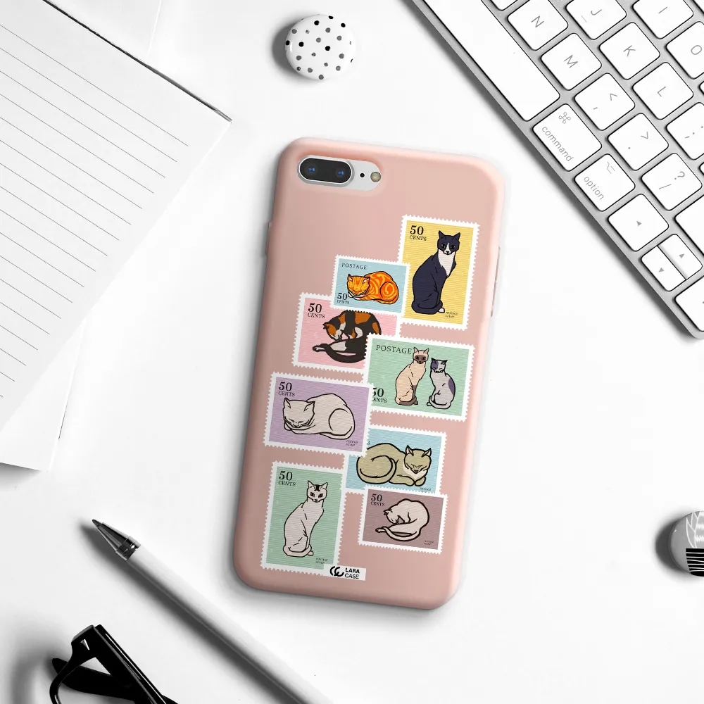 a collage of cats on stamps Apple iPhone 8 plus Silicone pastel pink Case