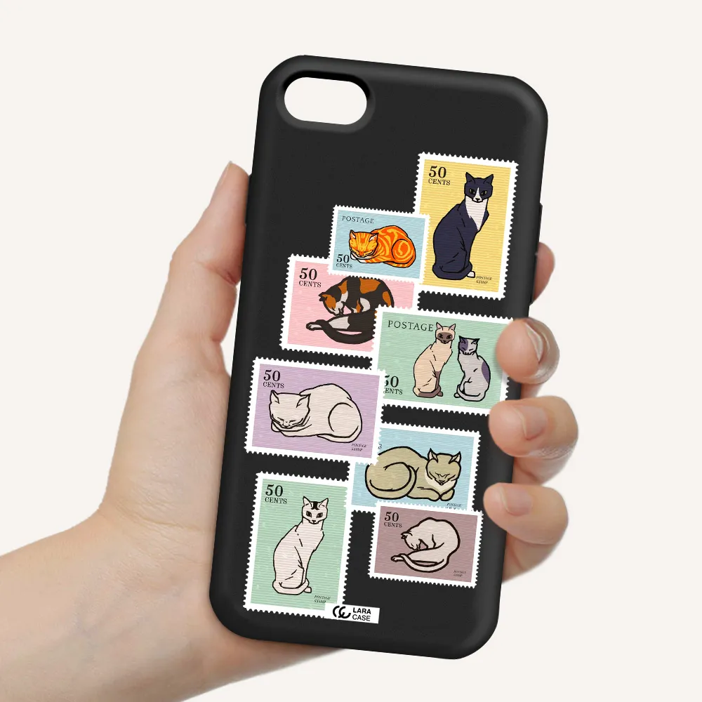 a collage of cats on stamps Apple iPhone 8 Silicone black Case