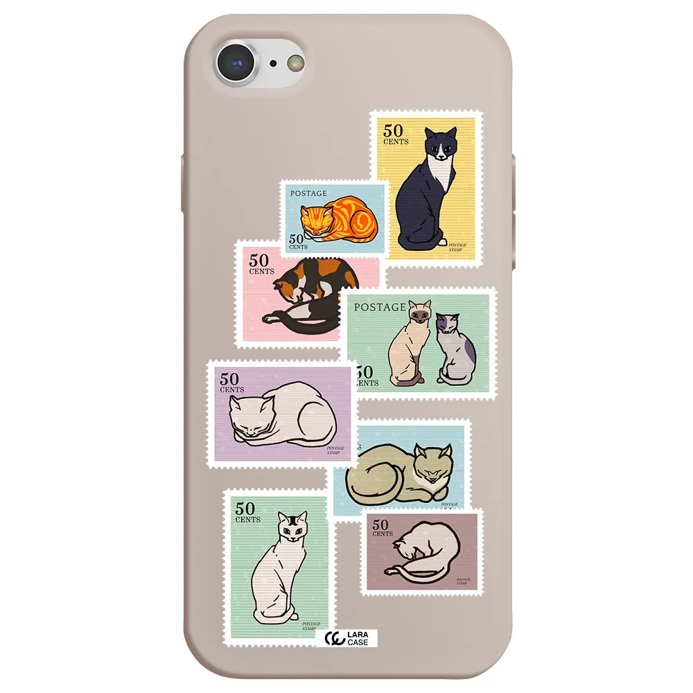 a collage of cats on stamps Apple iPhone 8 Silicone Stone Case