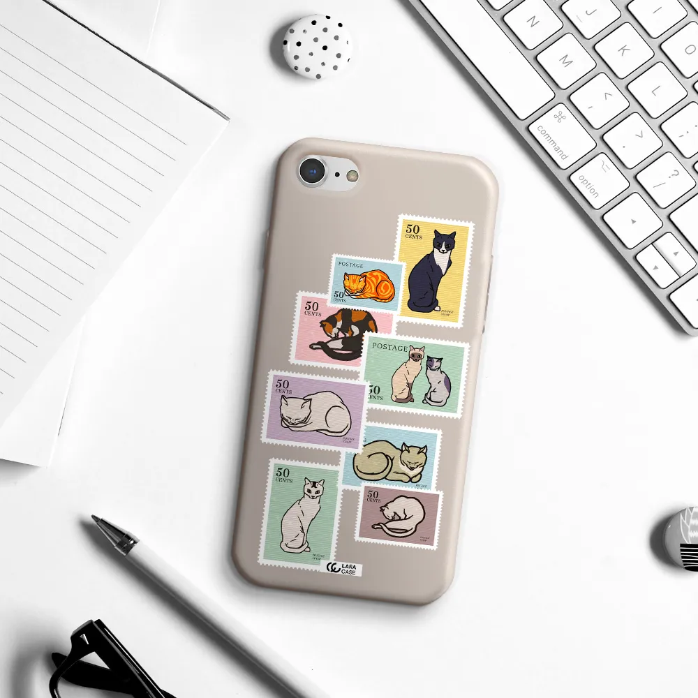 a collage of cats on stamps Apple iPhone 8 Silicone Stone Case